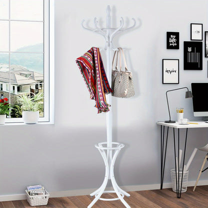 Kapstok – Staande Kapstok – Garderoberek – Kledingrek – Parapluhouder – 184 cm Hoog – 12 Stevige Haken – Wit Metalen Frame