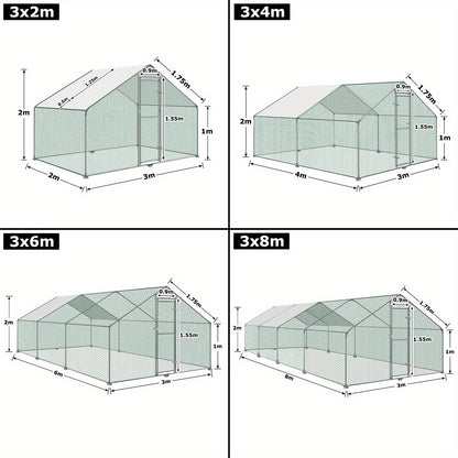 Kippenhok – Kippenren – Pluimveeverblijf – Buitenren – Dierenren – Gegalvaniseerd Stalen Frame – Waterdicht PVC Dak – Afmeting 3x8x2m – Deur Met Slot