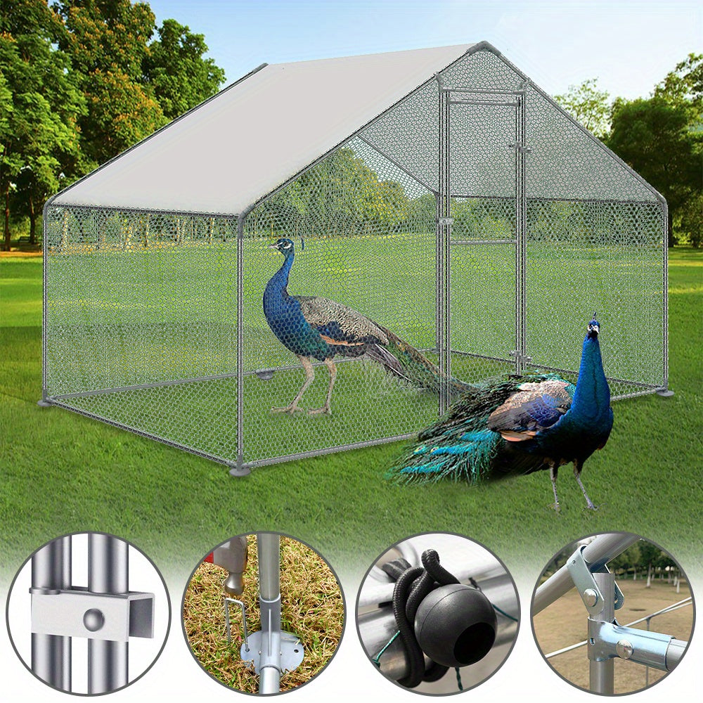 Kippenhok – Kippenren – Pluimveeverblijf – Buitenren – Dierenren – Gegalvaniseerd Stalen Frame – Waterdicht PVC Dak – Afmeting 3x8x2m – Deur Met Slot