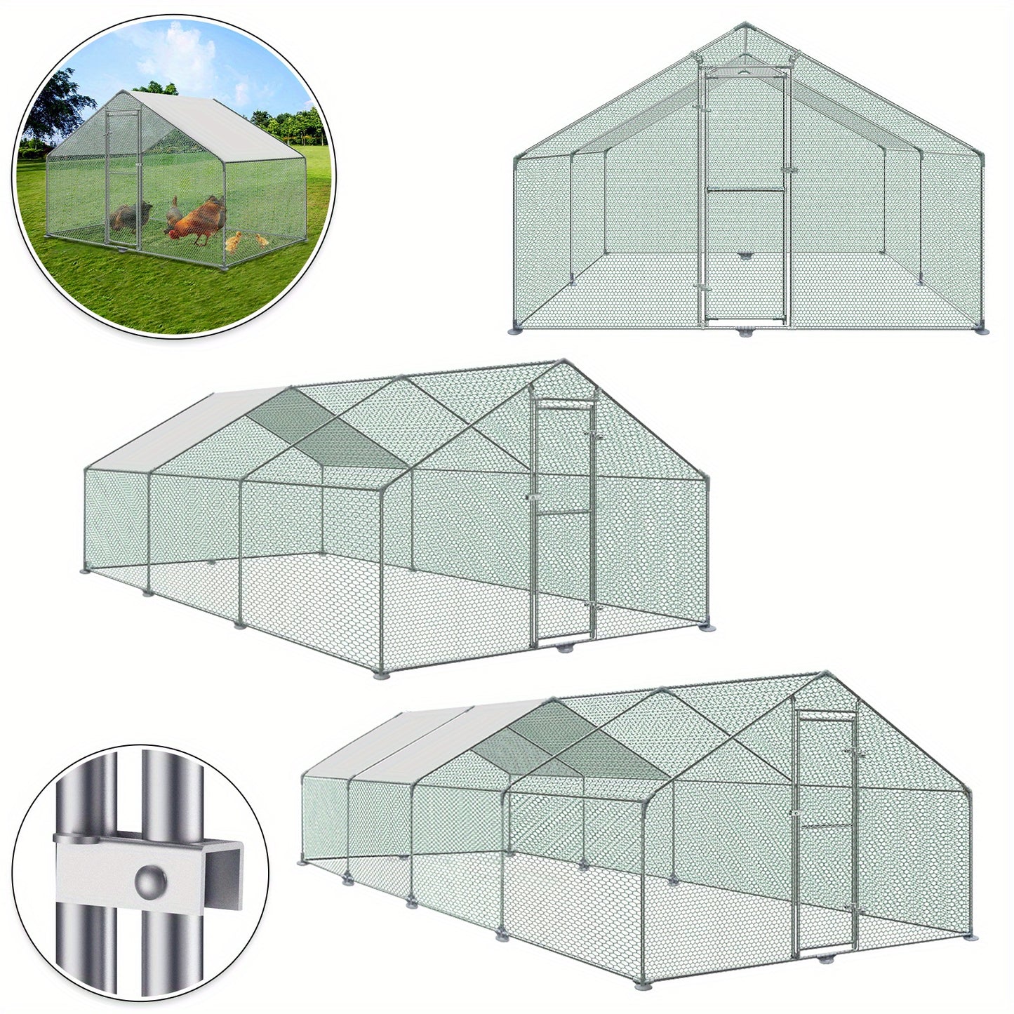 Kippenhok – Kippenren – Pluimveehok – Buitenren – Dierenhok – Gegalvaniseerd Stalen Frame – Waterdicht PVC Dak – 3x4x2 Meter – Met Veilig Slot
