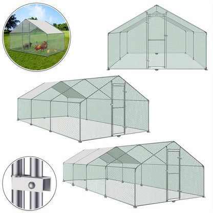 Kippenhok – Kippenren – Pluimveeverblijf – Buitenren – Dierenren – Gegalvaniseerd Stalen Frame – Waterdicht PVC Dak – Afmeting 3x8x2m – Deur Met Slot