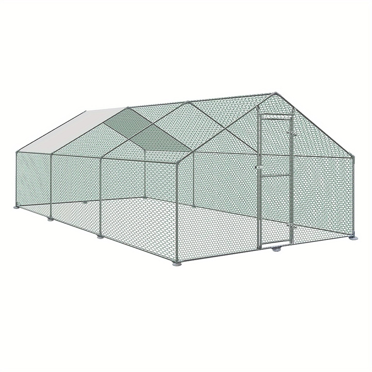Kippenhok – Kippenren – Pluimveeverblijf – Buitenren – Dierenren – Gegalvaniseerd Stalen Frame – Waterdicht PVC Dak – Afmeting 3x8x2m – Deur Met Slot