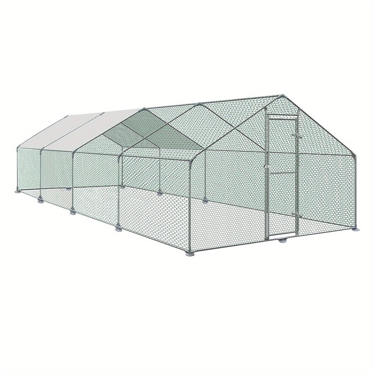 Kippenhok – Kippenren – Pluimveeverblijf – Buitenren – Dierenren – Gegalvaniseerd Stalen Frame – Waterdicht PVC Dak – Afmeting 3x8x2m – Deur Met Slot