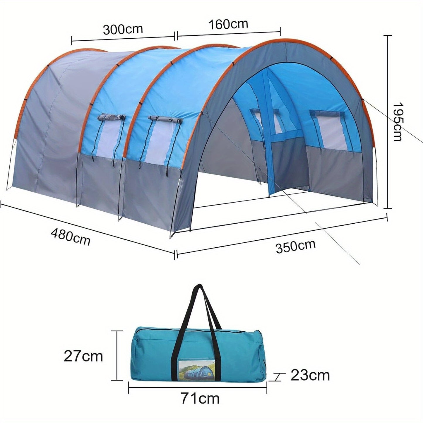 Tent – Tunnel Tent – Kampeertent – Familietent – Groepstent – XXL Ruimte – Waterdicht 3000mm