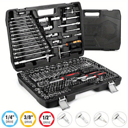 Dopsleutelset – Doppenset – Ratels – Sleutelset – Bitset – 216-delig – Omkeerbare Ratels 1/4", 3/8" & 1/2" – Robuust Metaal Met Koffer