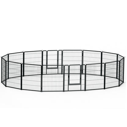 Puppyren – Hondenren – Dierenren – Puppyafscheiding – Kleine huisdierenren – Inklapbaar en verstelbaar – Met automatische sluitdeur 80 cm hoog – 16 metalen panelen mat zwart