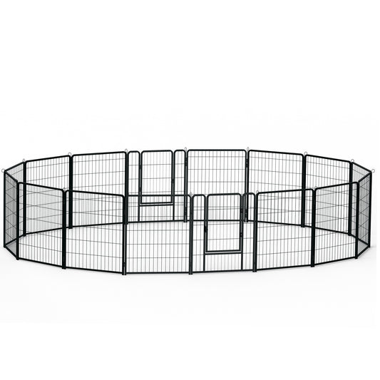 Puppyren – Hondenren – Dierenren – Puppyafscheiding – Kleine huisdierenren – Inklapbaar en verstelbaar – Met automatische sluitdeur 80 cm hoog – 16 metalen panelen mat zwart