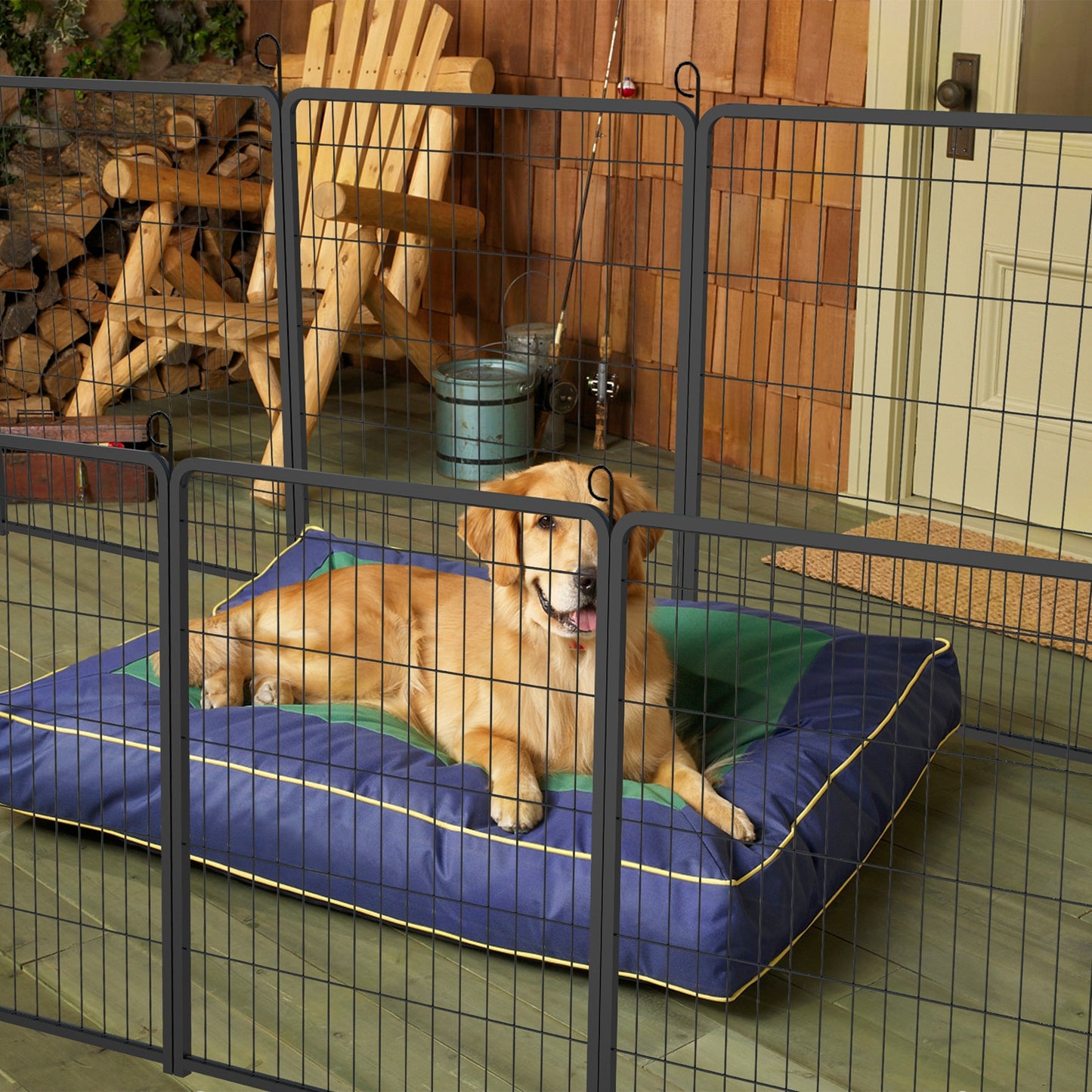 Puppyren – Hondenren – Dierenren – Puppyafscheiding – Kleine huisdierenren – Inklapbaar en verstelbaar – Met automatische sluitdeur 80 cm hoog – 16 metalen panelen mat zwart