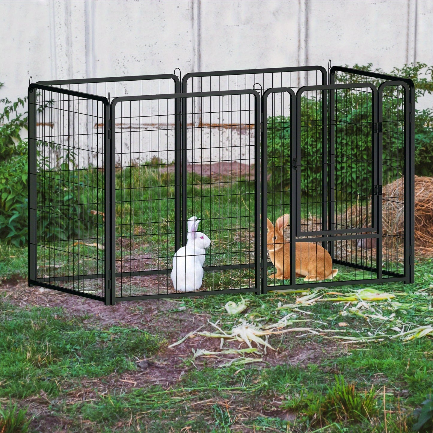 Puppyren – Hondenren – Dierenren – Puppyafscheiding – Kleine huisdierenren – Inklapbaar en verstelbaar – Met automatische sluitdeur 80 cm hoog – 16 metalen panelen mat zwart