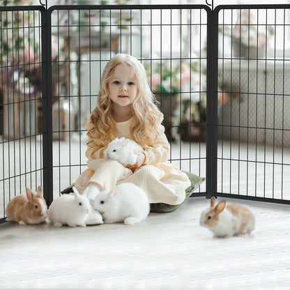 Puppyren – Hondenren – Dierenren – Puppyafscheiding – Kleine huisdierenren – Inklapbaar en verstelbaar – Met automatische sluitdeur 80 cm hoog – 16 metalen panelen mat zwart