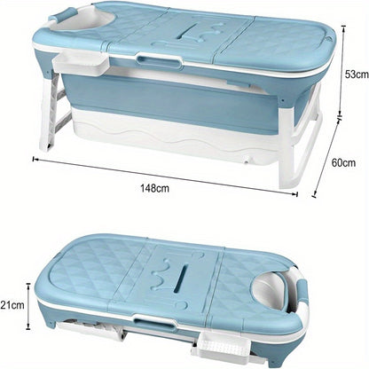 Opvouwbaar Bad – Opvouwbare Badkuip – Inklapbaar Bad – Mobiel Bad – Zitbad – 148 x 62 x 53 cm – Met Massage Rollers en Opbergplateau