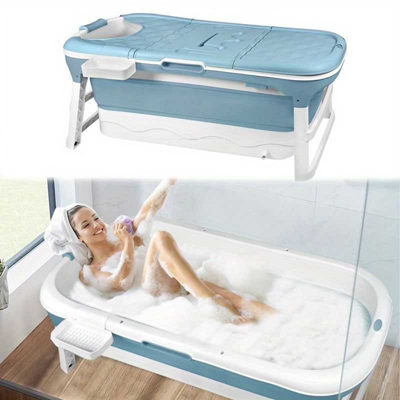 Opvouwbaar Bad – Opvouwbare Badkuip – Inklapbaar Bad – Mobiel Bad – Zitbad – 148 x 62 x 53 cm – Met Massage Rollers en Opbergplateau