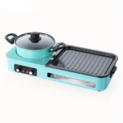 2-in-1 Elektrische Grill & Hot Pot – Elektrische BBQ – Tafelgrill – Hotpot Set – Fondue Grill – Non-stick Aluminium – Krachtige Warmtegeleiding – Groen Variant