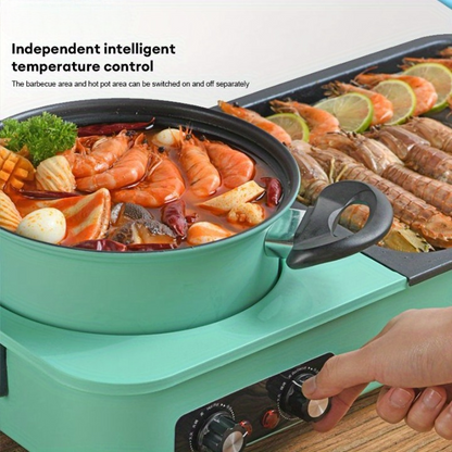 2-in-1 Elektrische Grill & Hot Pot – Elektrische BBQ – Tafelgrill – Hotpot Set – Fondue Grill – Non-stick Aluminium – Krachtige Warmtegeleiding – Groen Variant