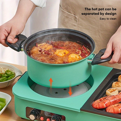 2-in-1 Elektrische Grill & Hot Pot – Elektrische BBQ – Tafelgrill – Hotpot Set – Fondue Grill – Non-stick Aluminium – Krachtige Warmtegeleiding – Groen Variant