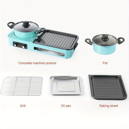 2-in-1 Elektrische Grill & Hot Pot – Elektrische BBQ – Tafelgrill – Hotpot Set – Fondue Grill – Non-stick Aluminium – Krachtige Warmtegeleiding – Groen Variant