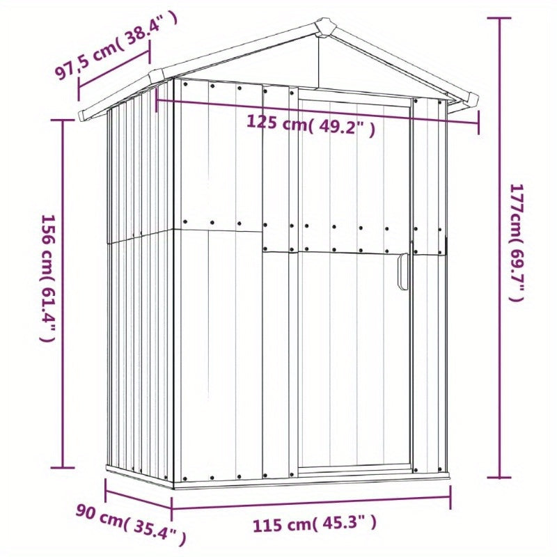 Tuinhuis – Tuinkast – Tuinberging – Tuinhuisje – Grijs – Gegalvaniseerd Staal – Weerbestendig & Stevig – 126x97,5x177 cm