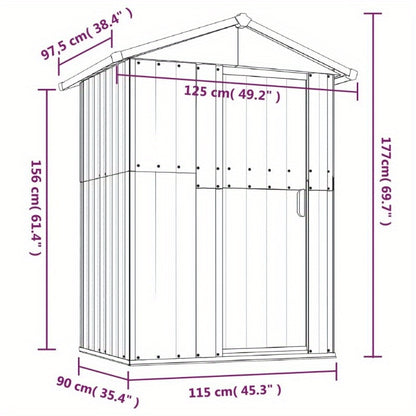 Tuinhuis – Tuinkast – Tuinberging – Tuinhuisje – Grijs – Gegalvaniseerd Staal – Weerbestendig & Stevig – 126x97,5x177 cm