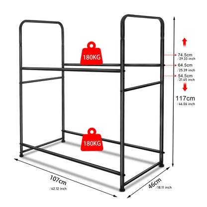 Bandenrek – Bandenhouder – Bandenopslag – Garage Rek – Bandensteun – Zwarte Metalen Stelling – Ruimtebesparend Ontwerp – Verstelbare Kunststof Voetjes