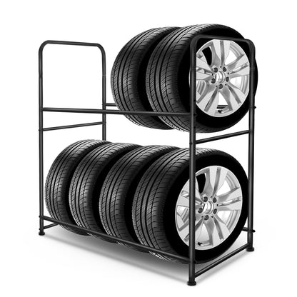 Bandenrek – Bandenhouder – Bandenopslag – Garage Rek – Bandensteun – Zwarte Metalen Stelling – Ruimtebesparend Ontwerp – Verstelbare Kunststof Voetjes