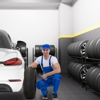 Bandenrek – Bandenhouder – Bandenopslag – Garage Rek – Bandensteun – Zwarte Metalen Stelling – Ruimtebesparend Ontwerp – Verstelbare Kunststof Voetjes