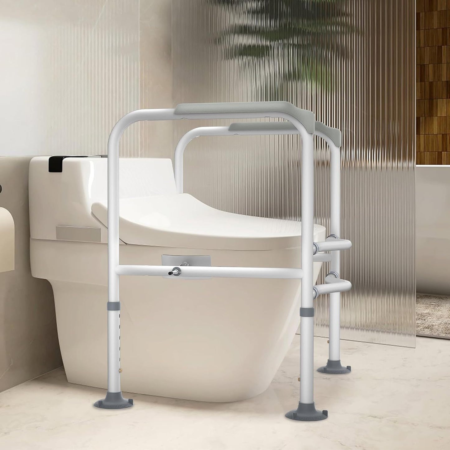 Toilet Steunpoot – WC Steunbeugel – Toiletafzet – Toiletbeugel Verstelbaar – Toiletstoel Beugel Wit – Geen Boren – Anti-slip Met Armleuningen – Tot 200 kg Belastbaar