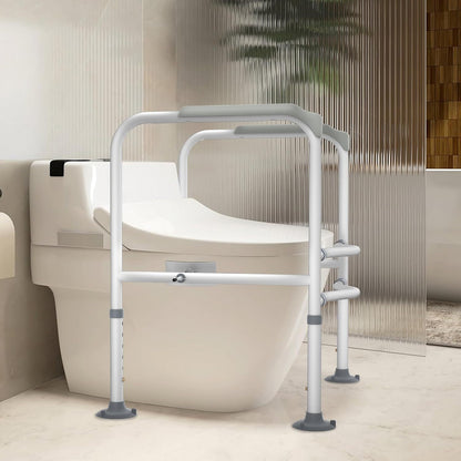 Toilet Steunpoot – WC Steunbeugel – Toiletafzet – Toiletbeugel Verstelbaar – Toiletstoel Beugel Wit – Geen Boren – Anti-slip Met Armleuningen – Tot 200 kg Belastbaar
