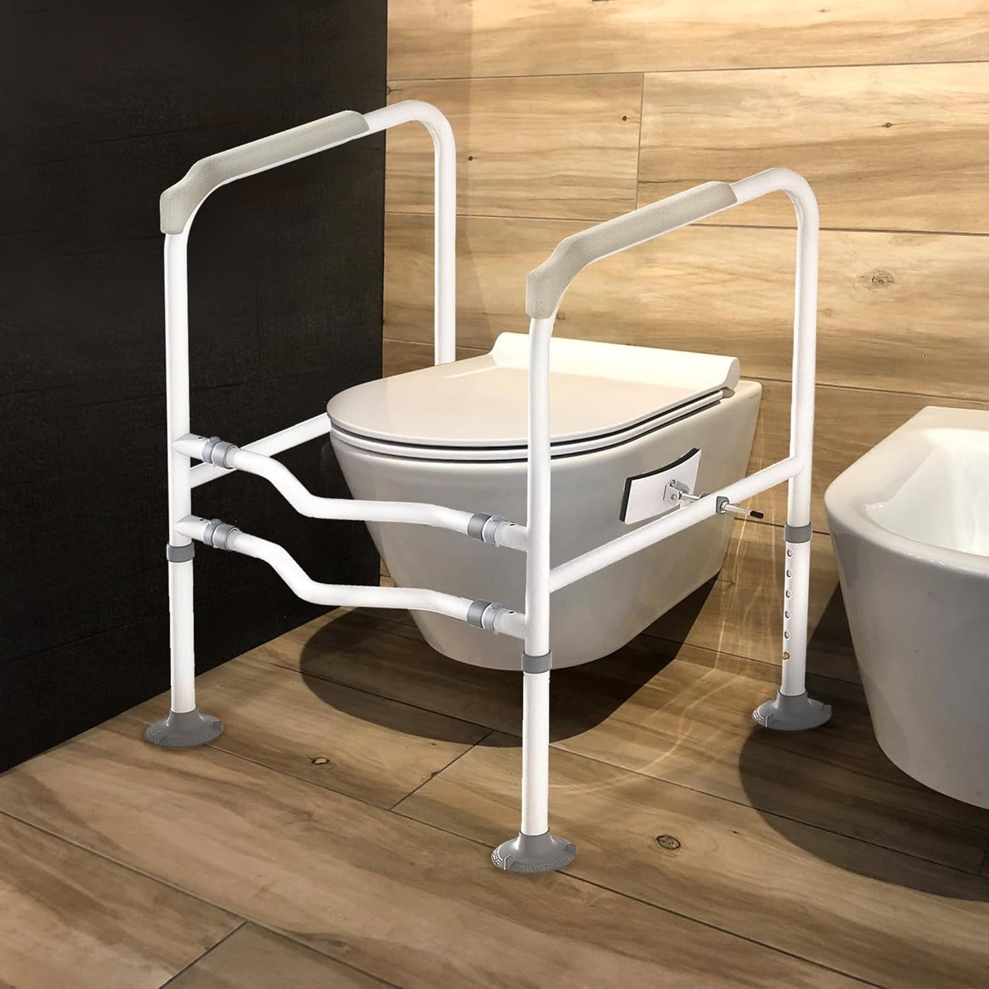 Toilet Steunpoot – WC Steunbeugel – Toiletafzet – Toiletbeugel Verstelbaar – Toiletstoel Beugel Wit – Geen Boren – Anti-slip Met Armleuningen – Tot 200 kg Belastbaar