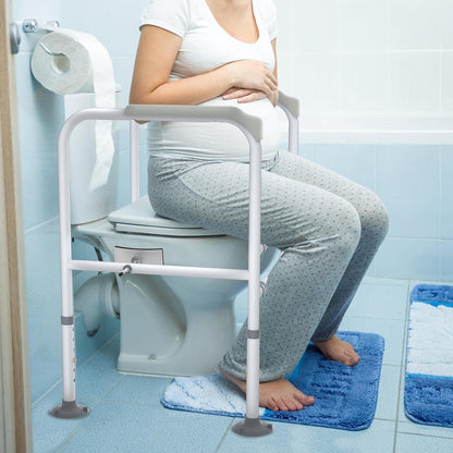 Toilet Steunpoot – WC Steunbeugel – Toiletafzet – Toiletbeugel Verstelbaar – Toiletstoel Beugel Wit – Geen Boren – Anti-slip Met Armleuningen – Tot 200 kg Belastbaar