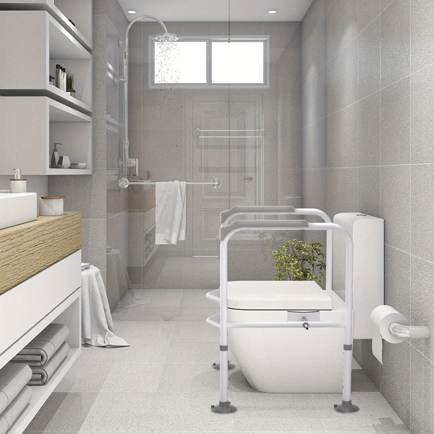 Toilet Steunpoot – WC Steunbeugel – Toiletafzet – Toiletbeugel Verstelbaar – Toiletstoel Beugel Wit – Geen Boren – Anti-slip Met Armleuningen – Tot 200 kg Belastbaar