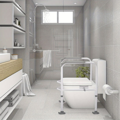 Toilet Steunpoot – WC Steunbeugel – Toiletafzet – Toiletbeugel Verstelbaar – Toiletstoel Beugel Wit – Geen Boren – Anti-slip Met Armleuningen – Tot 200 kg Belastbaar