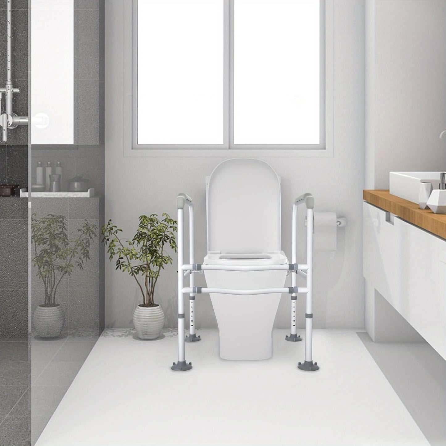 Toilet Steunpoot – WC Steunbeugel – Toiletafzet – Toiletbeugel Verstelbaar – Toiletstoel Beugel Wit – Geen Boren – Anti-slip Met Armleuningen – Tot 200 kg Belastbaar