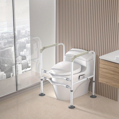Toilet Steunpoot – WC Steunbeugel – Toiletafzet – Toiletbeugel Verstelbaar – Toiletstoel Beugel Wit – Geen Boren – Anti-slip Met Armleuningen – Tot 200 kg Belastbaar