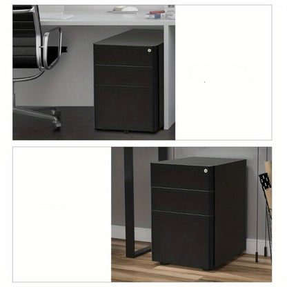 Mobiele Ladekast – Ladekast Op Wieltjes – Kantoor Opslagkast – Opberglade – Ladeblok – Zwart – Compact 39x48x59 cm – Duurzaam Stalen Materiaal