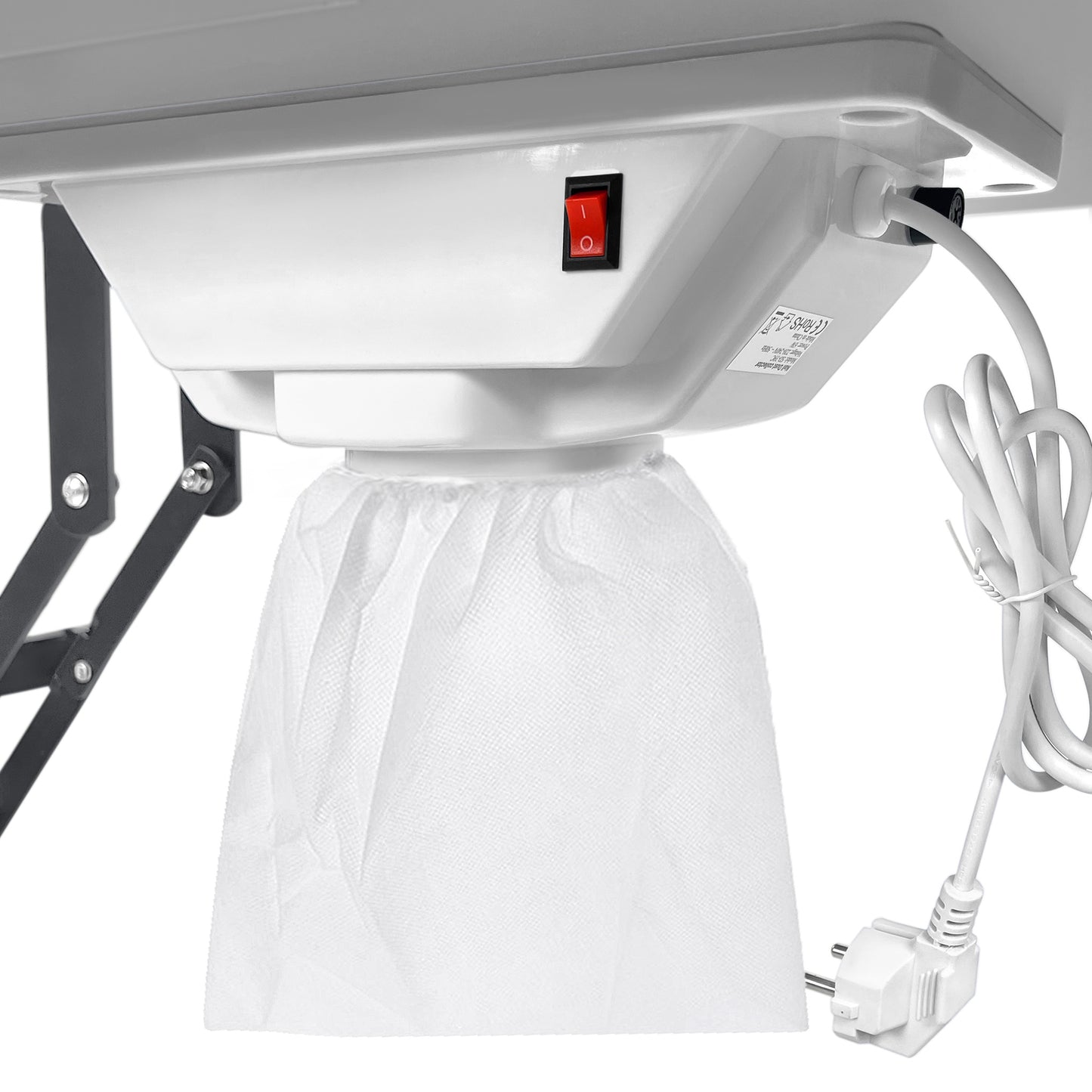 Foldable Manicure Table with Wheels - Portable & Mobile Salon Table, 90x37x77cm, Black/White, Metal Construction, Plug Powered, European Plug