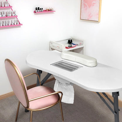 Manicuretafel – Nageltafel – Werktafel – Manicure Bureau – Nagelstudio Tafel – Inklapbaar Met Wieltjes – 90x37x77 cm – Stevig Metalen Frame – Geschikt Voor Europese Stekker – Wit