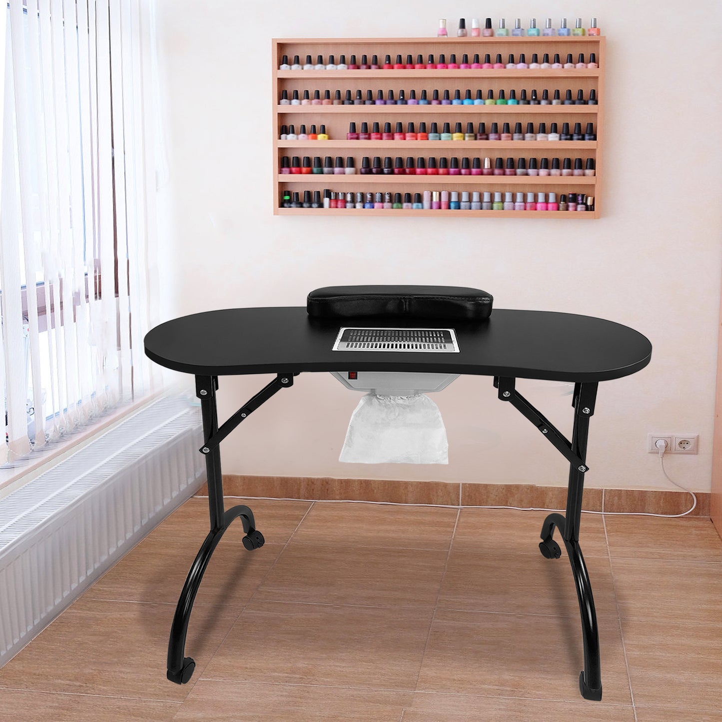 Manicuretafel – Nageltafel – Werktafel – Manicure Bureau – Nagelstudio Tafel – Inklapbaar Met Wieltjes – 90x37x77 cm – Stevig Metalen Frame – Geschikt Voor Europese Stekker – Wit