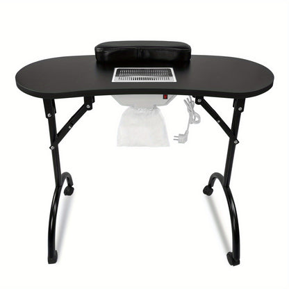 Foldable Manicure Table with Wheels - Portable & Mobile Salon Table, 90x37x77cm, Black/White, Metal Construction, Plug Powered, European Plug