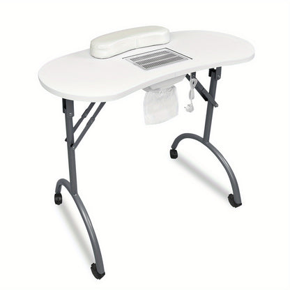Foldable Manicure Table with Wheels - Portable & Mobile Salon Table, 90x37x77cm, Black/White, Metal Construction, Plug Powered, European Plug