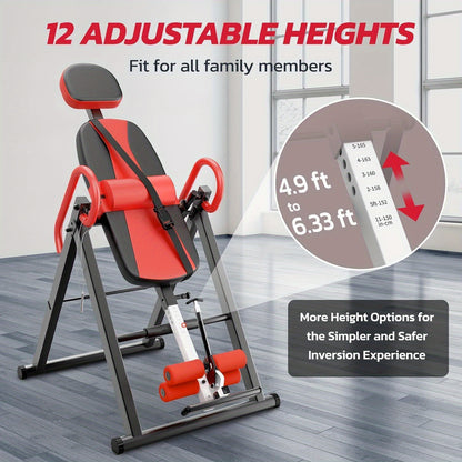 Foldable Gravity Inversion Table Home Fitness Indoor Back Spine Exercise Relief