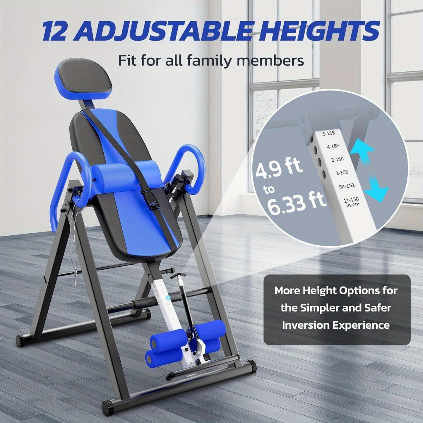 Inversietafel – Omkeerbord – Rugtrainer – Spinale Stretcher – Inklapbare Fitnessbank – Inklapbaar – Verstelbare Hoek – Draagkracht 136 kg – Blauw