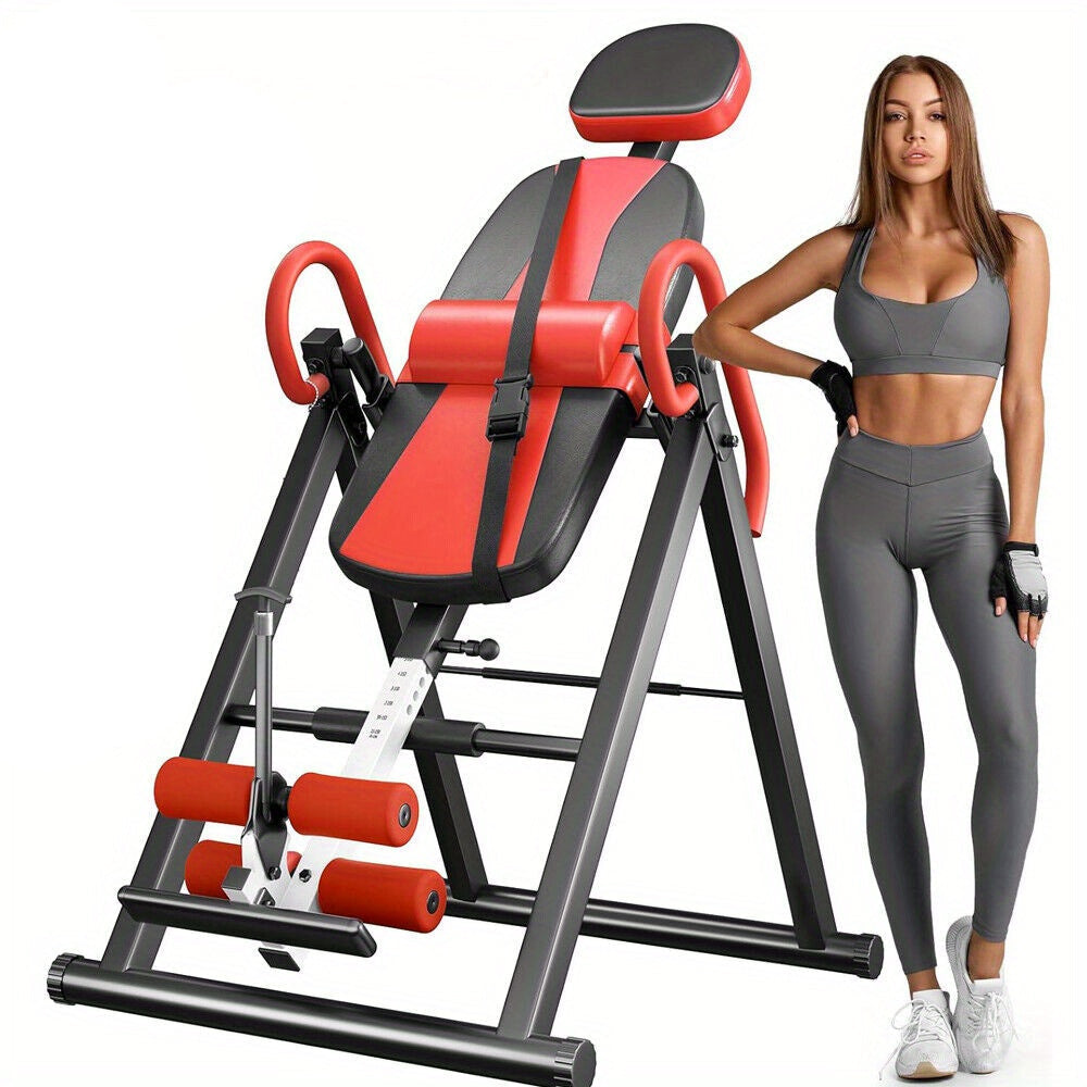 Inversietafel – Omkeerstoel – Rugontspanner – Spinal Decompressie – Fitnessapparaat – Opvouwbaar – Verstelbaar – Stevig Stalen Frame – Max 136 kg – Rood