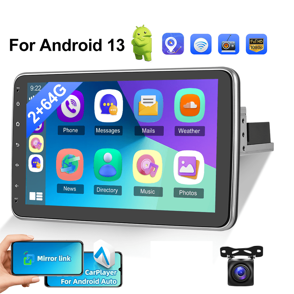 Multifunctionele Single Din Autoradio – Android Auto Autoradio – CarPlay Radio – Touchscreen Radio – Draaibare Autoradio – 10,1 Inch HD Scherm – Inclusief Backup Camera Met AHD Bedrading