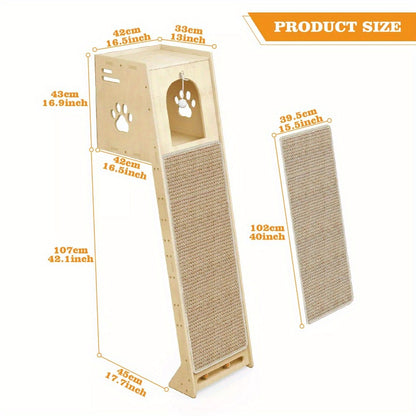 Krabpaal – Kattenboom – Krabmeubel – Kattenhuis – Kattenmand – Houten Constructie – Nestholletje Met Sisal Kraboppervlak – 107x45x42 cm