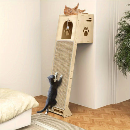 Krabpaal – Kattenboom – Krabmeubel – Kattenhuis – Kattenmand – Houten Constructie – Nestholletje Met Sisal Kraboppervlak – 107x45x42 cm