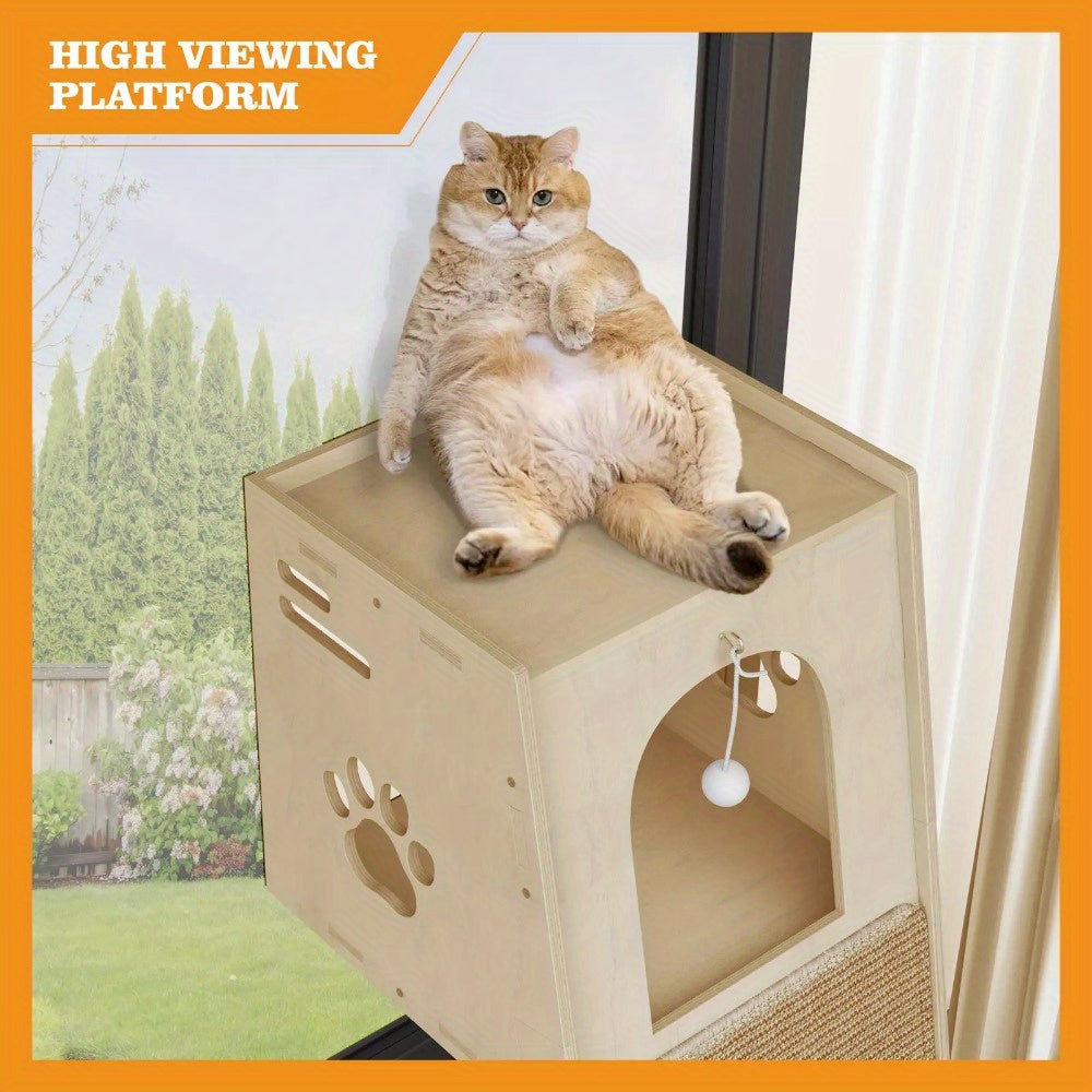 Krabpaal – Kattenboom – Krabmeubel – Kattenhuis – Kattenmand – Houten Constructie – Nestholletje Met Sisal Kraboppervlak – 107x45x42 cm