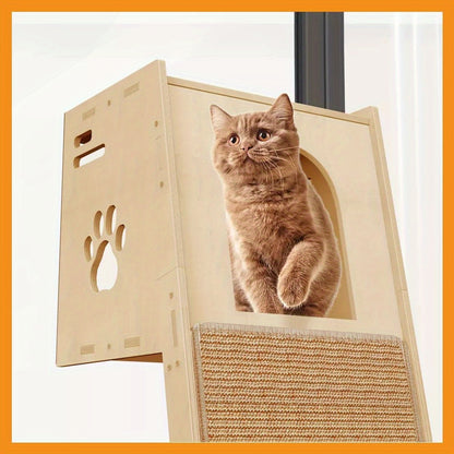 Krabpaal – Kattenboom – Krabmeubel – Kattenhuis – Kattenmand – Houten Constructie – Nestholletje Met Sisal Kraboppervlak – 107x45x42 cm