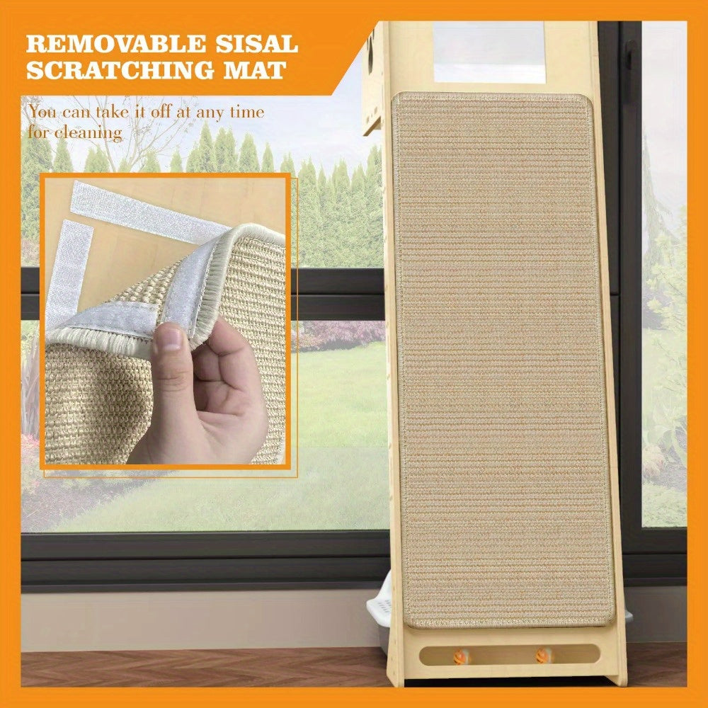 Krabpaal – Kattenboom – Krabmeubel – Kattenhuis – Kattenmand – Houten Constructie – Nestholletje Met Sisal Kraboppervlak – 107x45x42 cm