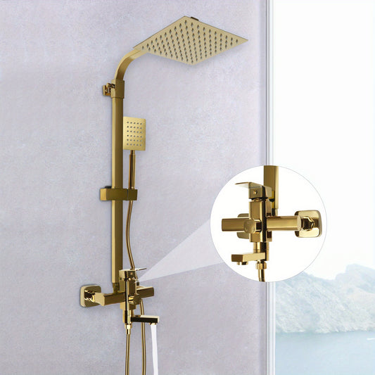 Gouden Douchekraanset – Douchepaneel – Regendouche – Handdouche – Douchepaal – Messing Materiaal – Verstelbare Hoogte 85-124 cm