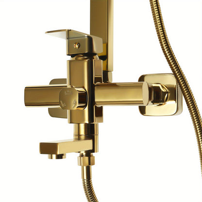 Gouden Douchekraanset – Douchepaneel – Regendouche – Handdouche – Douchepaal – Messing Materiaal – Verstelbare Hoogte 85-124 cm
